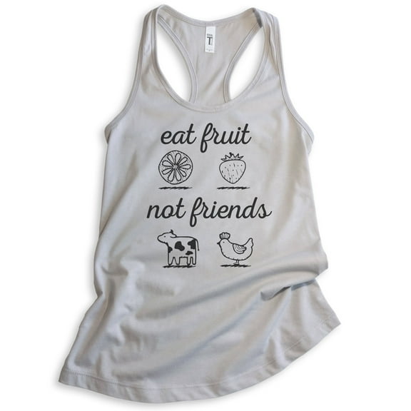Eat Fruit Not Friends Tank Top, Ladies Racerback Tank Top, Cute Vegan Tank, Funny Vegan Tank, Silver Gray, Large