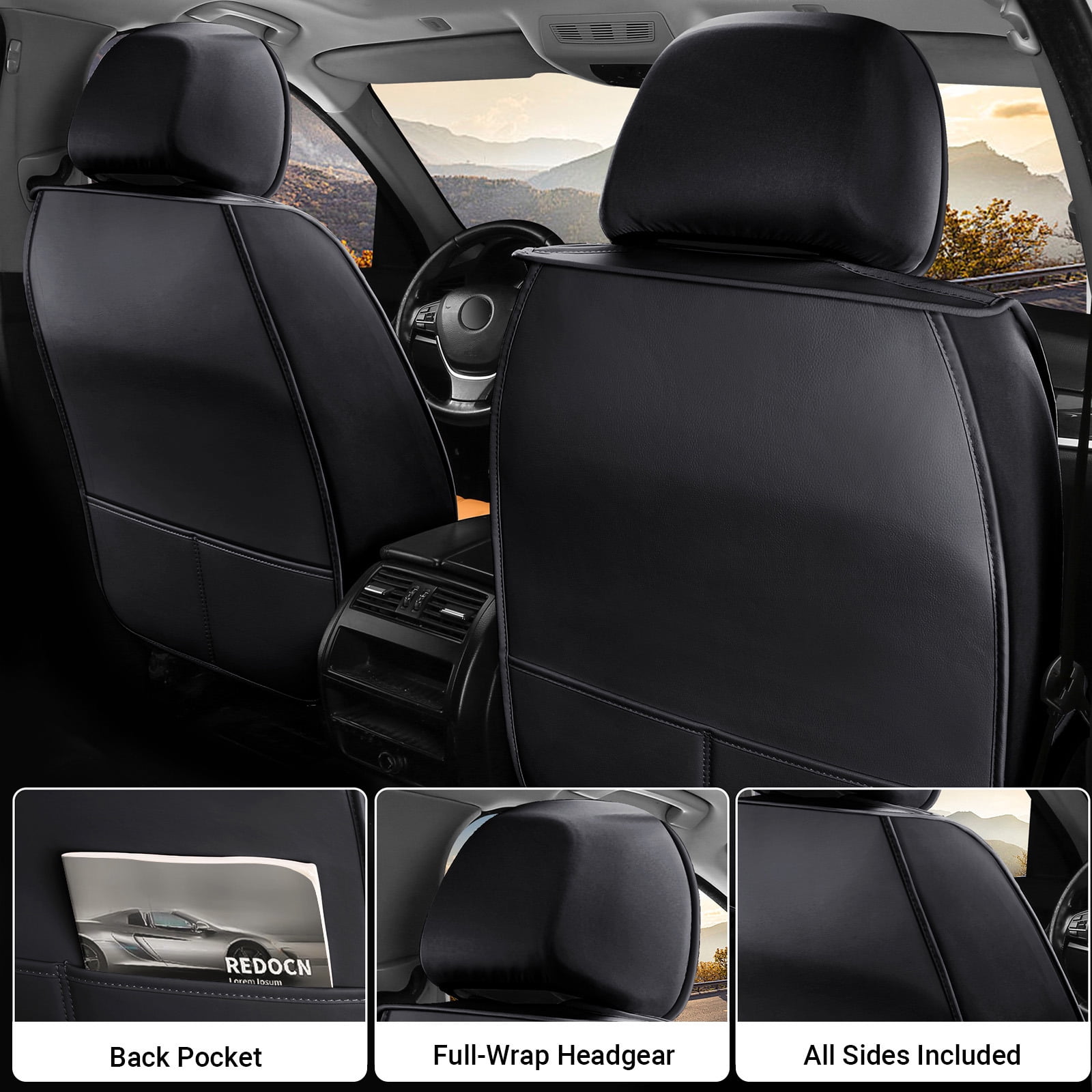 OTOEZ Universal Pink Car Seat Cover PU Leather 5-Seat Full Set Waterproof Front & Rear Cushion Protector Fit Most Honda Toyota Chevy Ford Nissan SUV