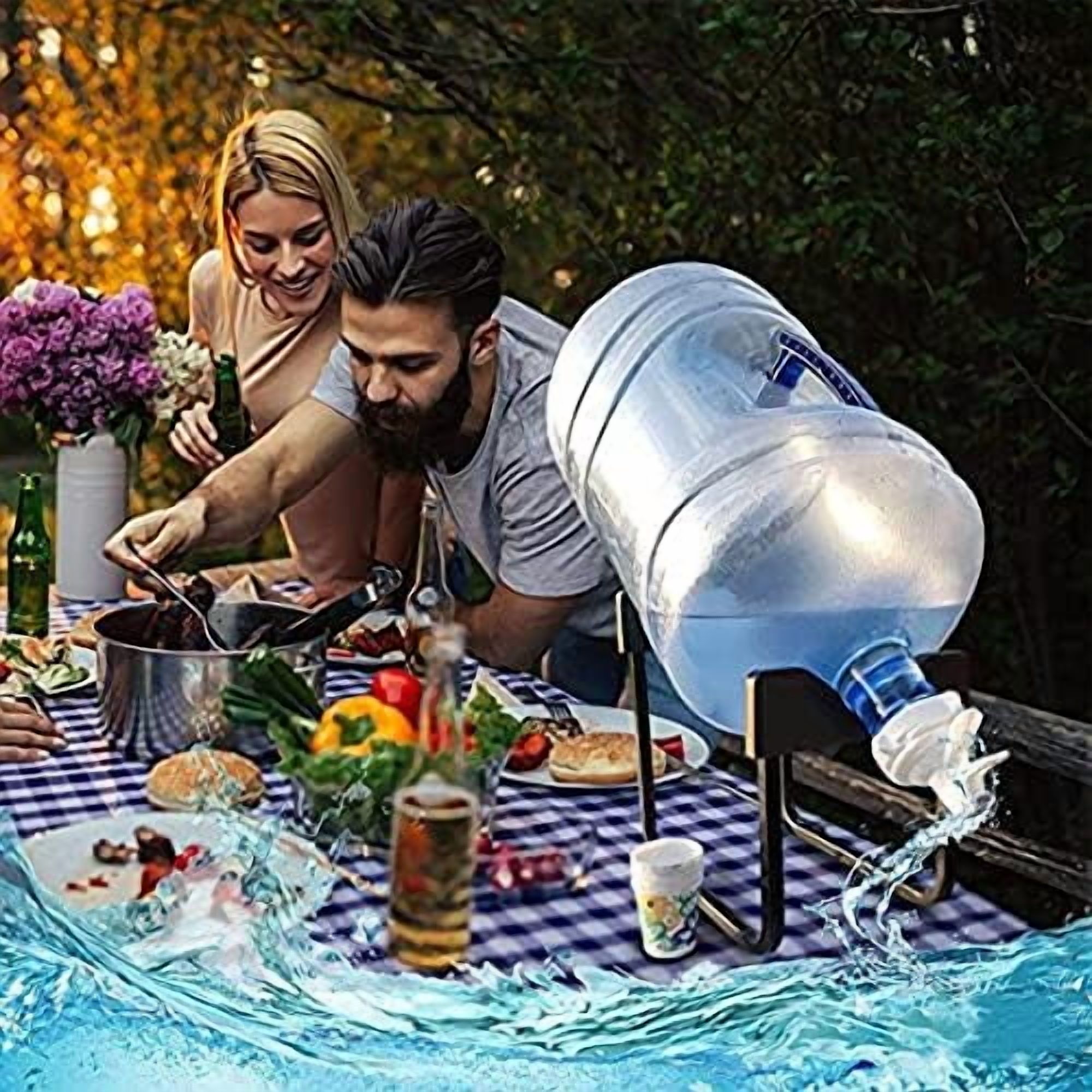 ABPETE Metal 5 Gallon Water Jug Stand Dispenser with 2.15 Inch Dustproof Valve,Non-Slip Drinking Water Cooler Rack with Reusable Spout