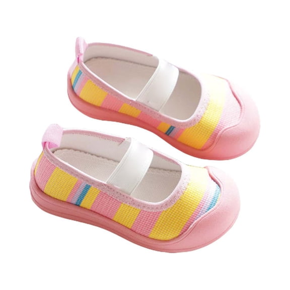 GiLiling Girls Barefoot Mary Jane Flats, Closed-Toe Canvas Flats with Elastic Strap, Breathable Non-Slip Soft Rubber Sole Casual Summer Shoes for Kids (Pink, 4-4.5 Years)
