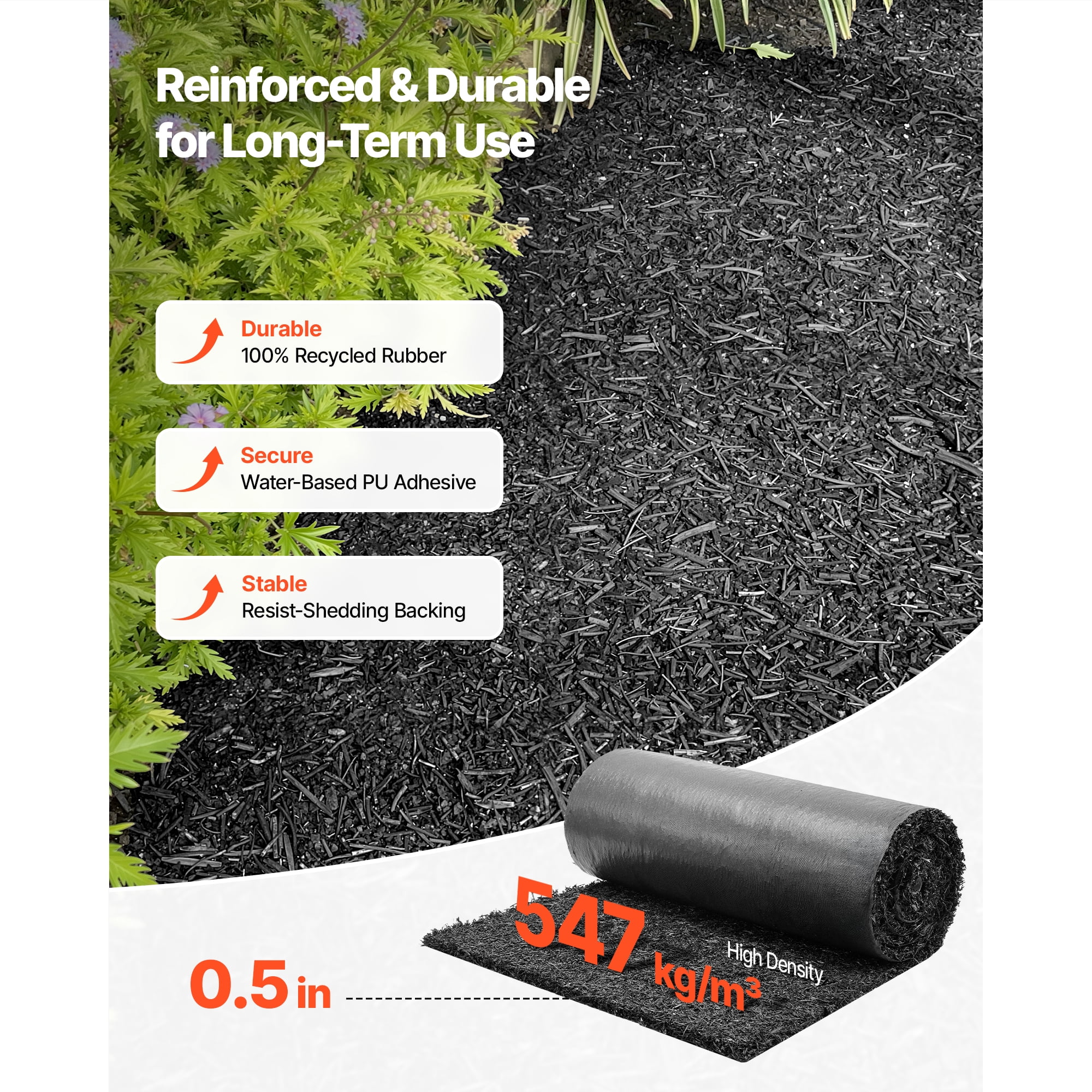 KFFKFF Rubber Mulch Mat Roll, 2 Rolls 96 x 24 in Recycled Rubber, 0.5 in Thick, Customizable, Minimizes Weed Growth, Realistic Weed Barrier Mat, Durable Pathway for Landscaping