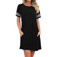 thumbnail image 5 of T Shirt Summer Dress for Women Casual Striped Short Sleeve Knee Length Beach Dresses Crew Neck A Line Tunic Dress, 5 of 6