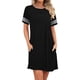 thumbnail image 5 of Vestido liso de manga corta con cuello redondo y estampado a rayas informal para mujer a la moda Pompotops  ghjkhdj14162, 5 of 6
