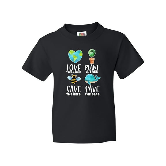 Inktastic Earth Day Plant a Tree Save the Bees Save the Seas Love Your Mother Earth Youth T-Shirt