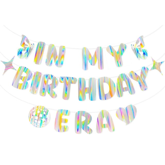 Banner Iridiscente Merrivo "In My Birthday Era" para Decoración de Fiesta
