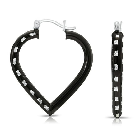 Tilo Jewelry .925 Sterling Silver Black Heart Square Hoop Earrings for Women & Unisex