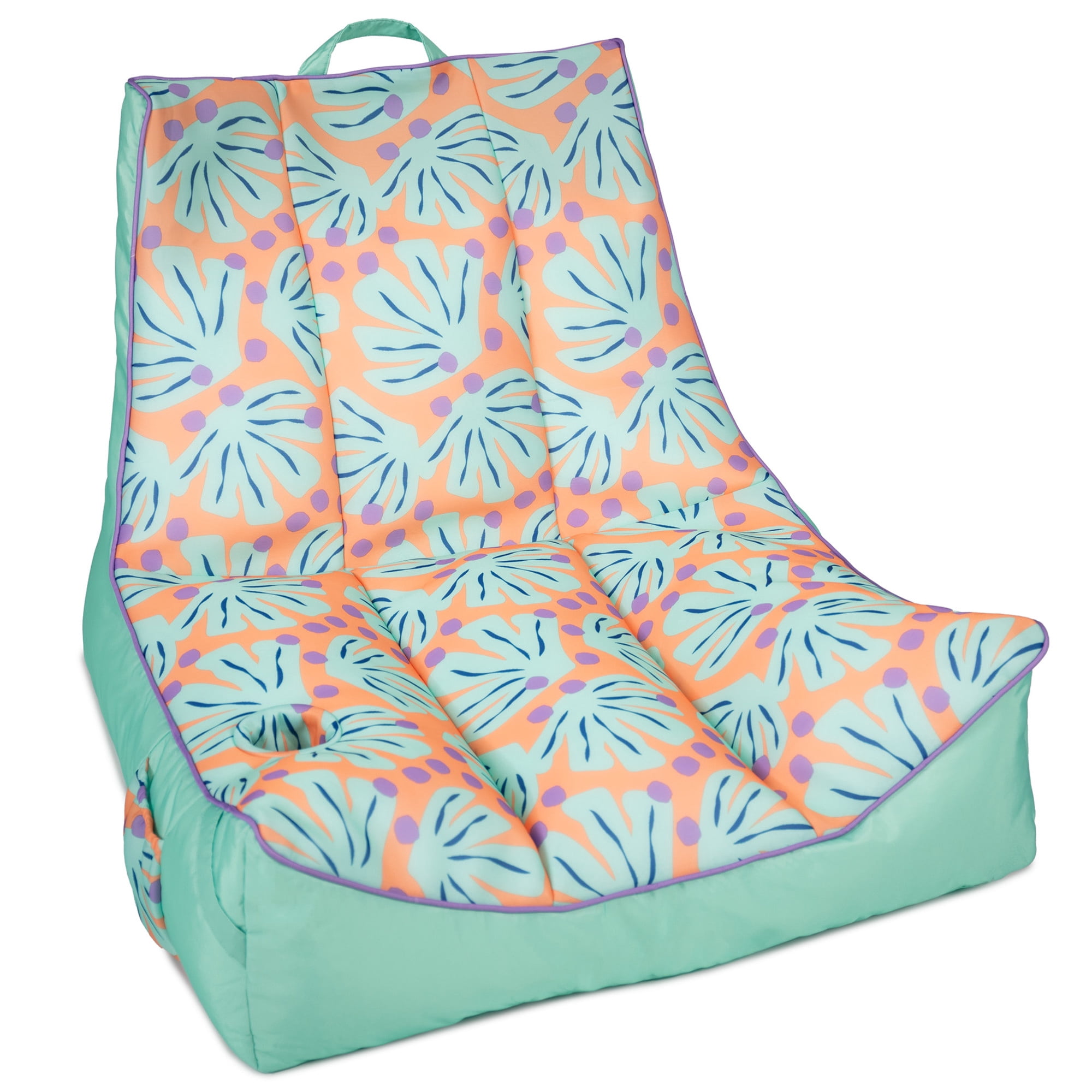 Big Joe Captain's Float No Inflation Needed Pool Lounger, Sweet Shells Peach Double Sided Mesh, Quick Draining Fabric, 3 feet