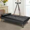 thumbnail image 3 of Costway Convertible Folding Futon Sofa Bed Leather w/Cup Holders&Armrests Black, 3 of 11