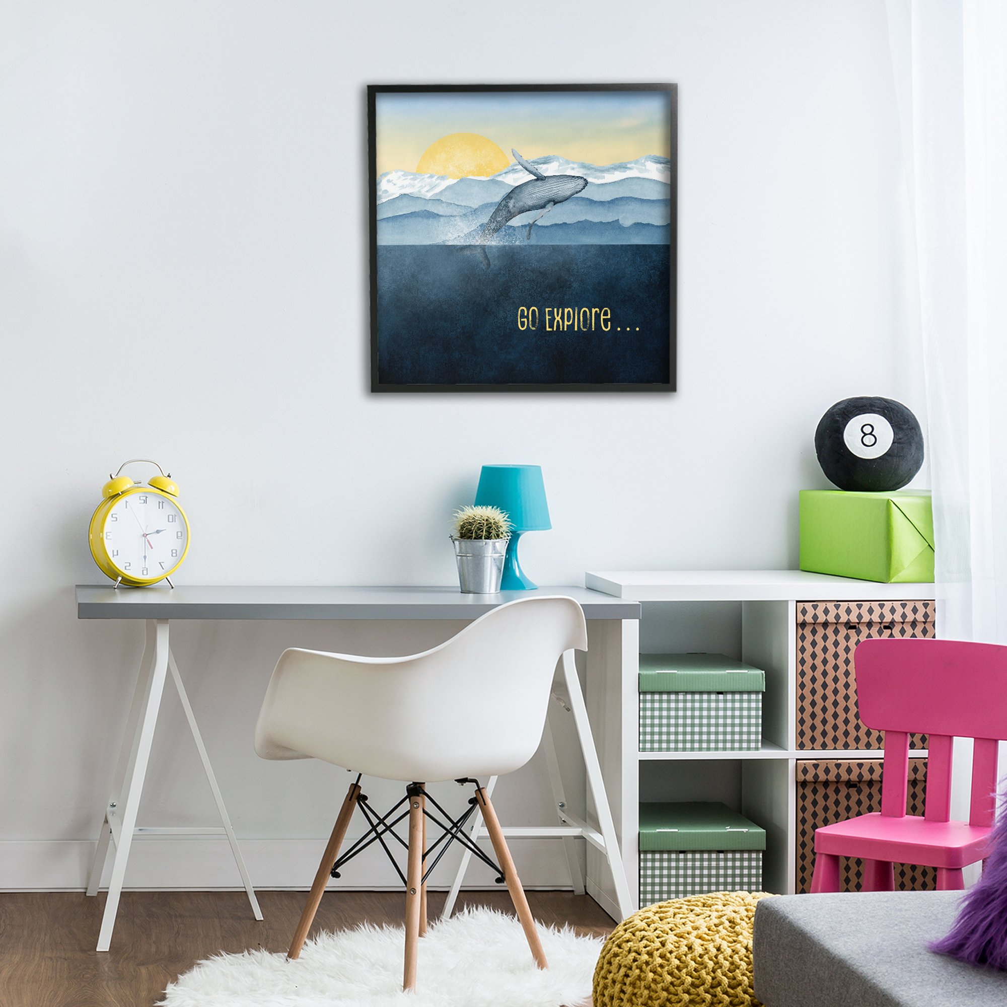 Go Explore Whale Breach Black Framed Giclee Art, design by Brett Blumenthal