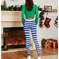 thumbnail image 5 of Fengqque Women's Christmas Stripe Printed Fashionable Elastic Leggings Fitness Running Casual Pants Yoga Pants Blue S(S), 5 of 9