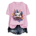 thumbnail image 4 of Tops de Cuello Alto para las Mujeres Amante Impreso Camiseta Cuello Redondo Manga Corta, Poliéster Spandex, 4 of 7