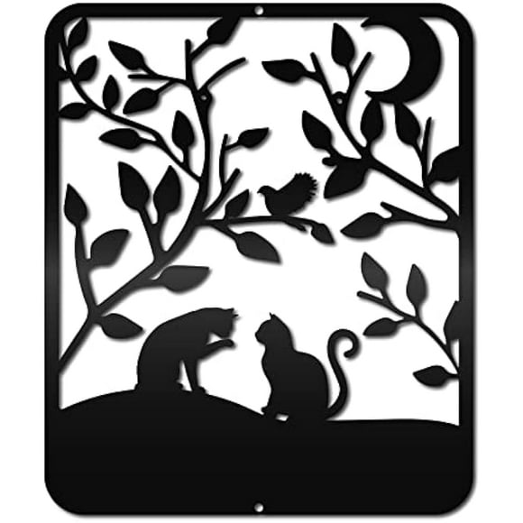 Black Cats Wall Art Tree Metal Decor Wall Sculptures Decorative Hanging Pediments Ornament Painting for Home Living Room Kitchen Bathroom Bedroom Housewarming Office 11.8 x 10.2 Inch