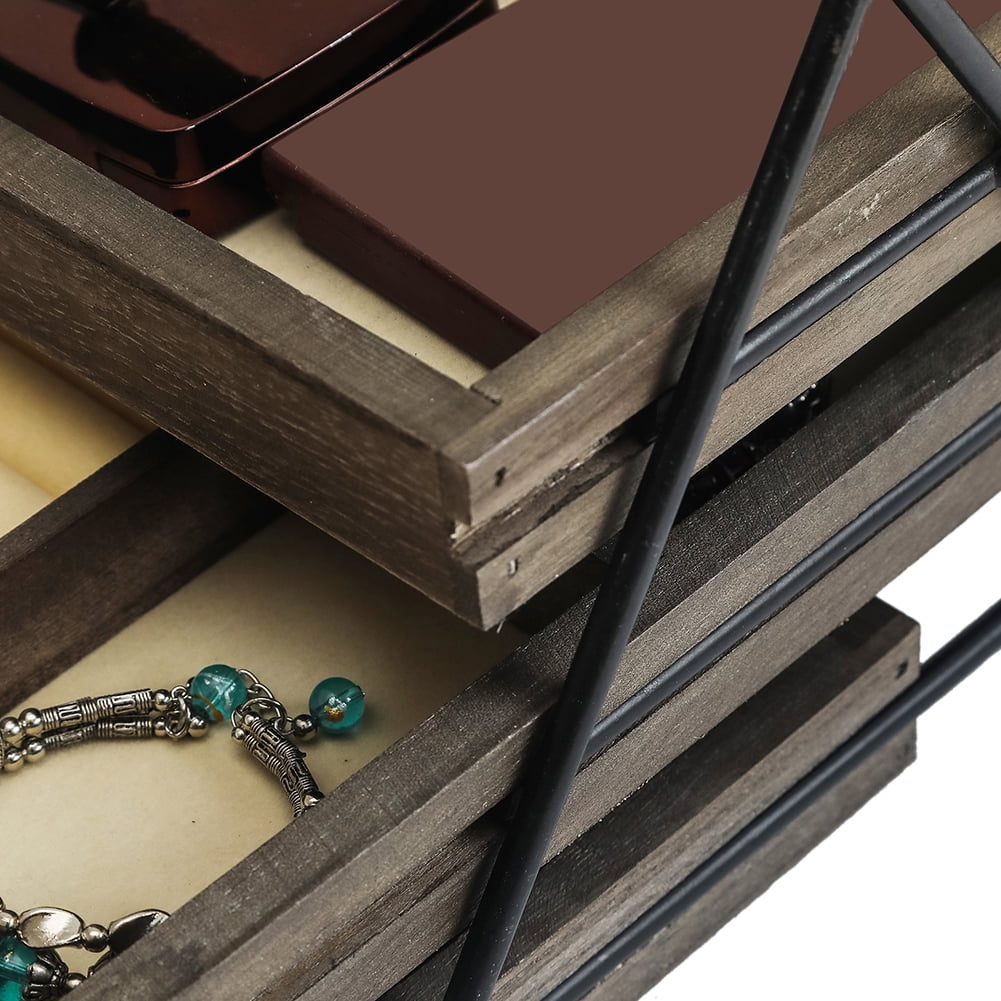 Kepooman 3-Layers Jewelry Display Rack, Necklace Holder, Jewelry Tree Stand Metal Jewelry Organizer for Necklaces Bracelets Earrings Rings, Walnut
