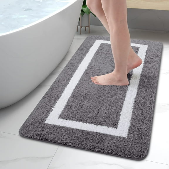 Smiry Luxury Microfiber Bathroom Rug Mat 24"x47" Soft Absorbent Bath Rug Non-Slip Plush Shaggy Bath Carpet,Dark Grey