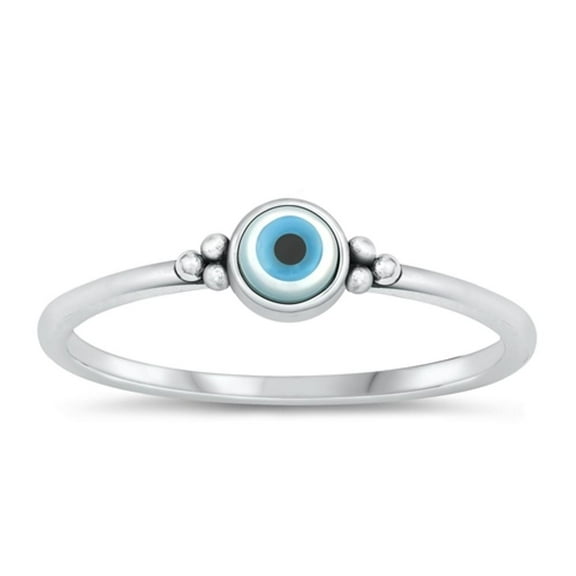 Simulated Mother of Pearl Wholesale Evil Eye Ring .925 Sterling Silver Band Jewelry Female Size 4