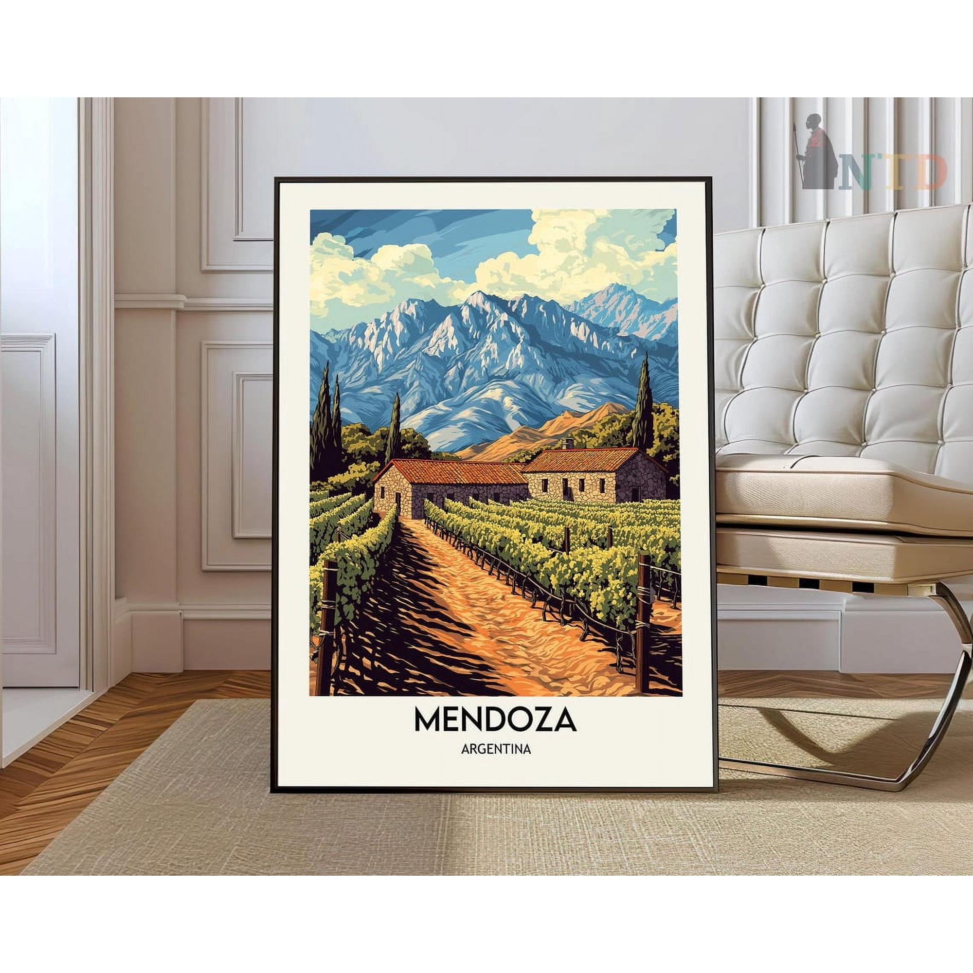Mendoza South America Poster, Vineyard City Travel Wall Art
