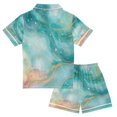 thumbnail image 2 of Silky Satin Kids' Pajama Set Breathable & Smooth Unisex Button-Down Pajamas Beautiful Watercolor Stars, 2 of 7
