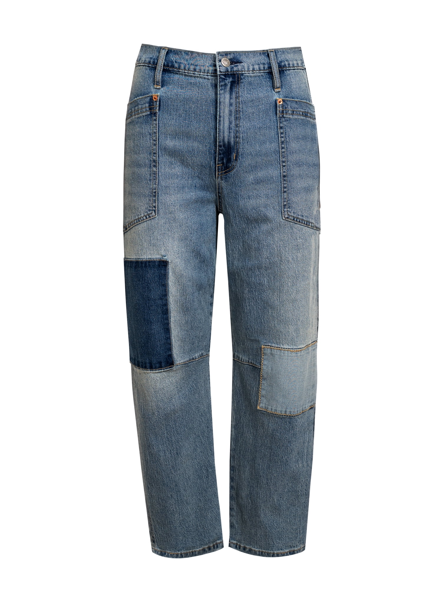 Jessica Simpson Women's and Women's Plus Cherry Cropped Patchwork Barrel Jeans, 26" Inseam, Sizes 2-24W