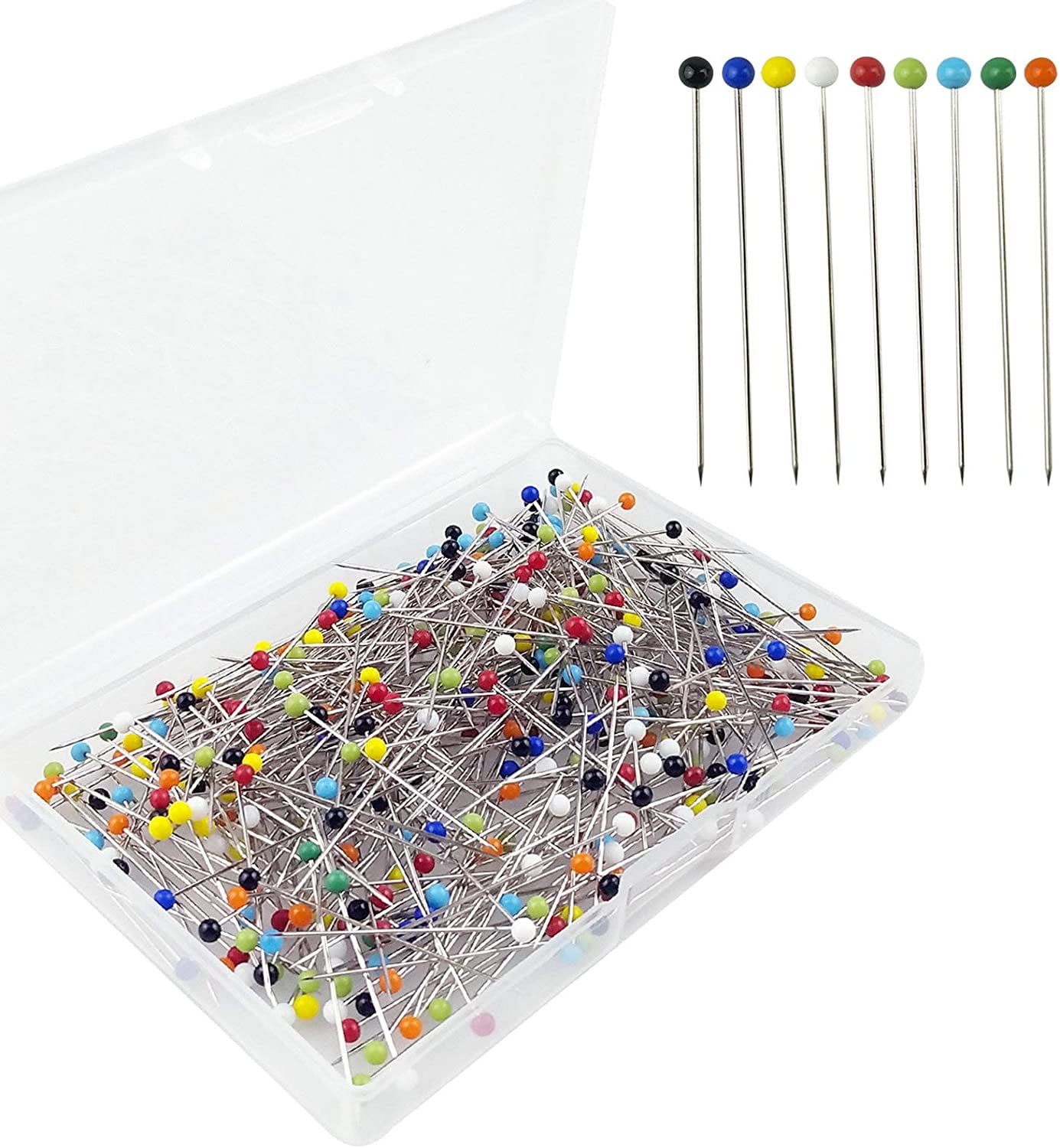 AIEX 1000 Pieces Sewing Pins Glass Ball Multicolor Head Pins Straight Quilting Pins with Pearl Heads for Dressmaker Jewelry Decoration(38mm)