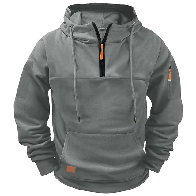 Ceisia Men's Fleece-Lined Half-Zip Hooded Sweatshirt with Multi-Pockets for Casual & Work Wear Gray XXXL Gifts