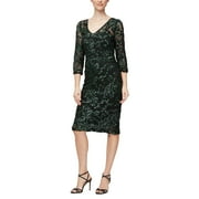 Alex Evenings Short V-Neck Sheath Dress with Illusion Neckline and 3/F4 Sleeves (Womens, Black/Green, 6)