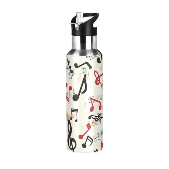 ALAZA Musical Note Water Bottle Insulated Flask Stainless Steel Straw Lid 20 oz