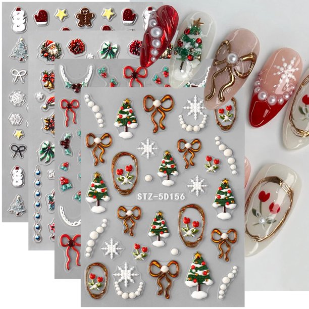 NEWSPIED 4 hojas de stickers navideños 5D para uñas