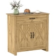 thumbnail image 2 of HOMCOM 32" Farmhouse Barn Door Style Sideboard, Buffet Cabinet, Coffee Bar for Kitchen, Living Room or Entryway, Natural Wood Effect, 2 of 9