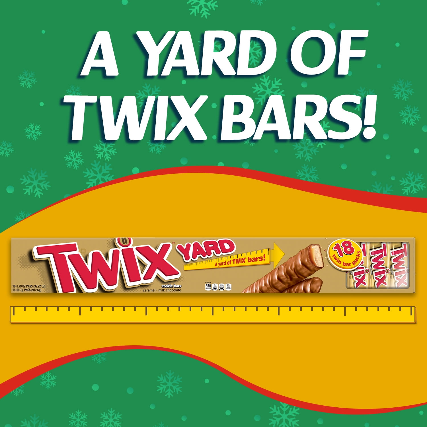 Twix Yard Christmas Full Size Chocolate Candy Bars - 18 bars per pack