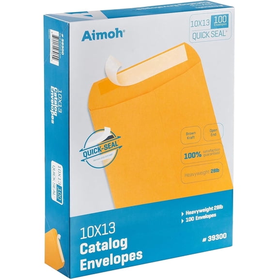 Aimoh Self-Seal Brown Kraft Catalog Security Envelopes, Security-Tinted Mailing Envelopes, 10” x 13”, 100 Count