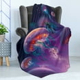 thumbnail image 4 of Fantasy Soft Flannel Fleece Throw Blanket, Diver with Giant Jellyfish Underwater World Artisan Image Marine Design, Cozy Plush for Indoor and Outdoor Use, 60" x 80", Purple Blue, by Ambesonne, 4 of 5