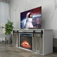 HIUU 58 inches TV Stand with Fireplace,Grey Barn Door TV Stand with