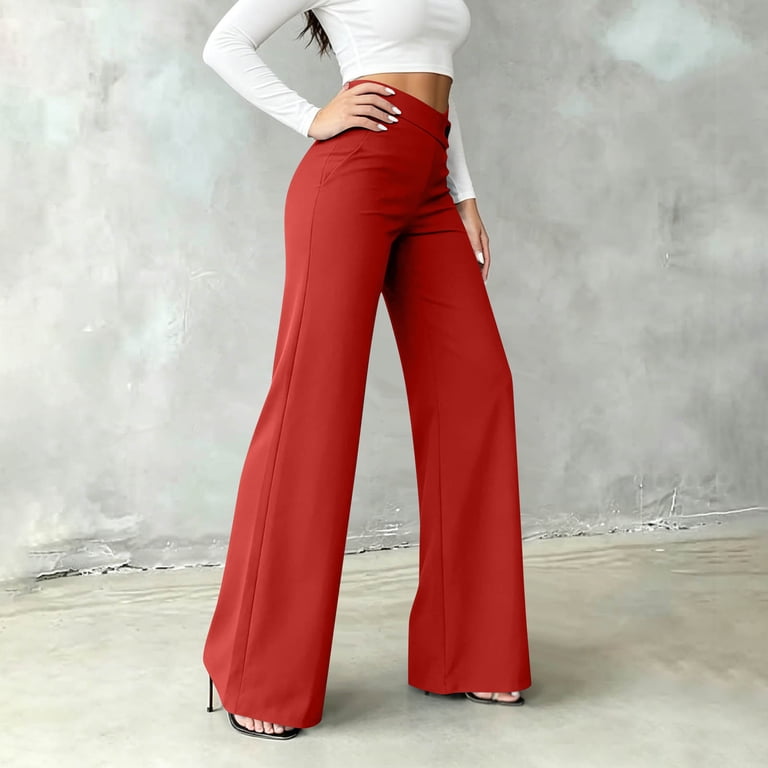 high waisted red dress pants camel-High Waist Fitted Palazzo Pants