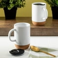 thumbnail image 3 of Gibson Home Modani 2 Pack Large 16.5 OZ Ceramic Mugs Set with Removable Cork Bottom and Lid - White, 3 of 4