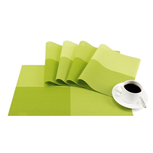 Manteles individuales de vinilo tejido de PVC de lujo, antideslizantes, resistentes al calor, color verde, para cocina, comedor, fiesta, manteles ecológicos (verde, 6)