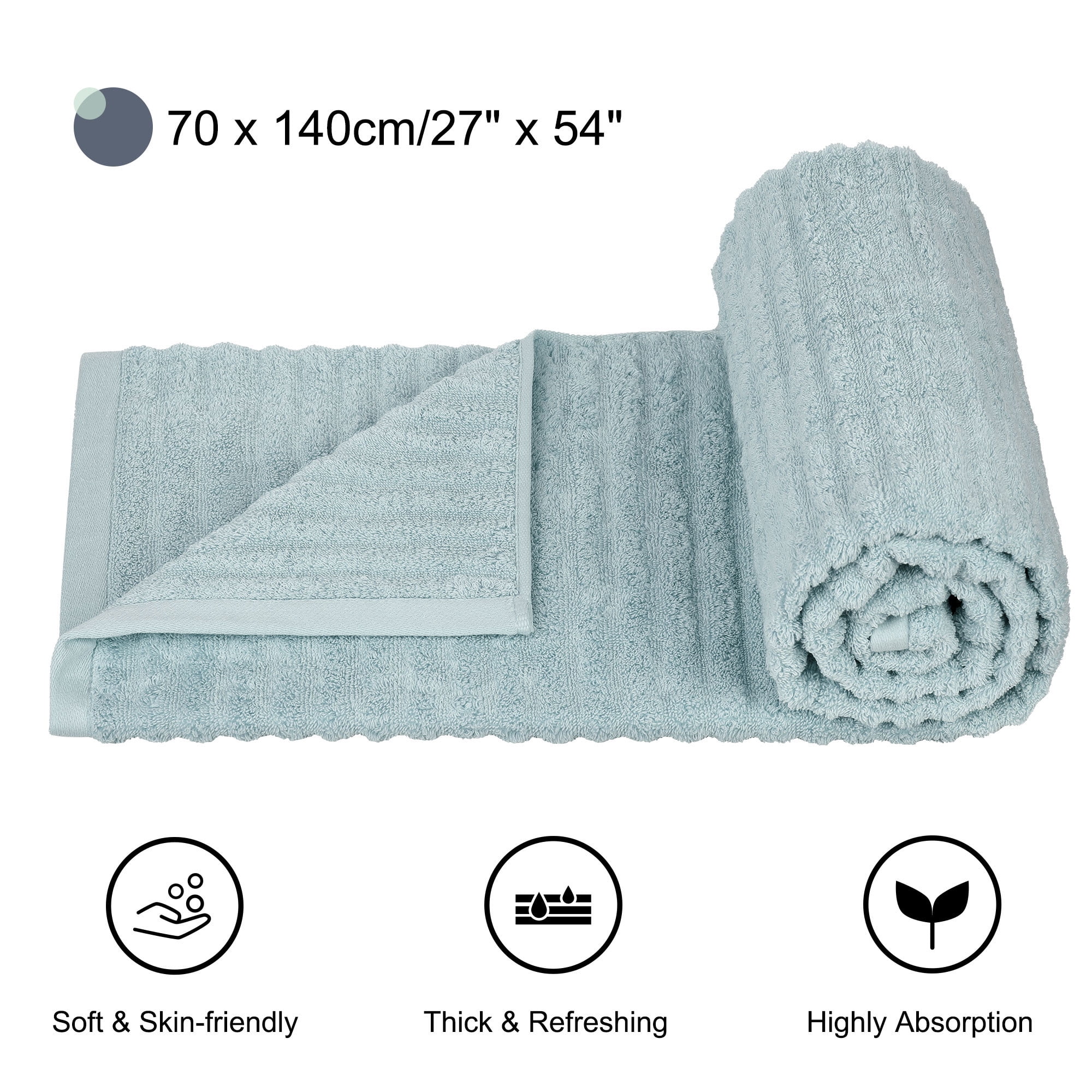 PiccoCasa 2 Piece Bath Towels 27"x54" 510GSM Thick Oversized Absorbent Spa Blue