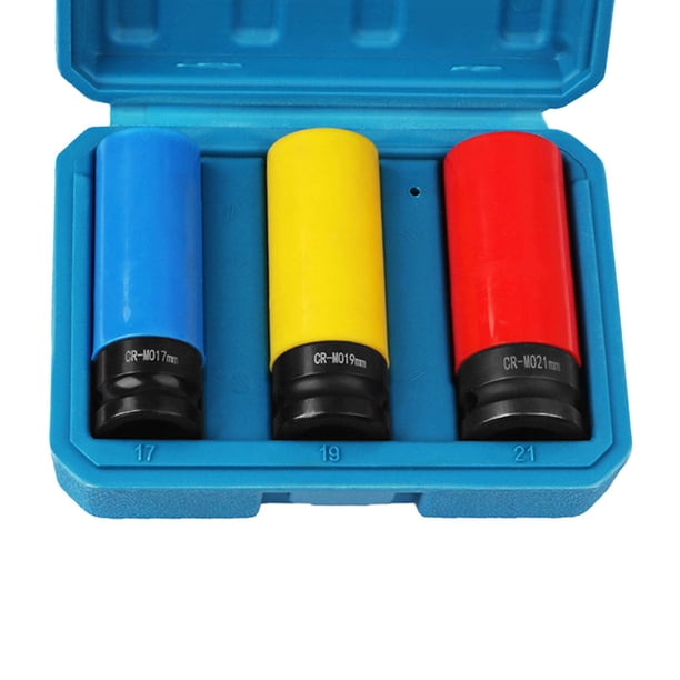 Juego de dados para ruedas, juego de dados finos, juego de dados de impacto para ruedas de protección de 1/2 pulgada, equipo de 3 piezas
