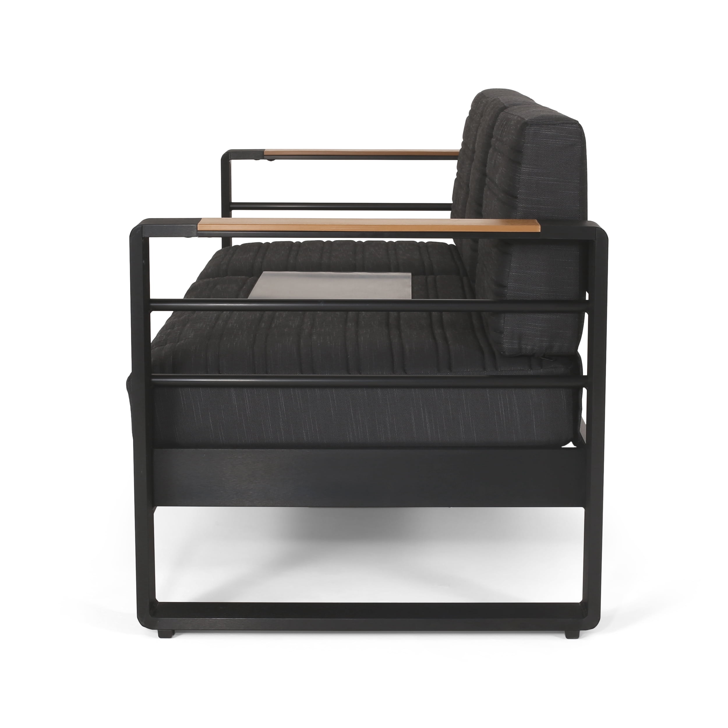 Outdoor 3 Seater Sofa, Aluminum Frame Leisure Couch for Patio Garden, Black