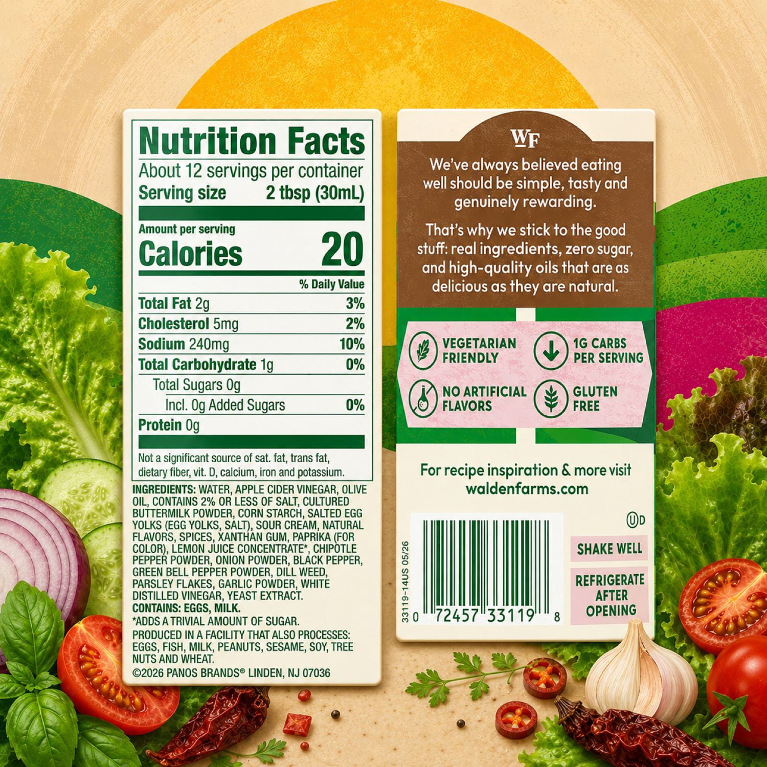 (3 pack) Walden Farms Chipotle Ranch Dressing, 12 oz. Bottle