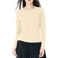 thumbnail image 2 of COMVALUE Long Sleeve Shirts for Women Crew Neck Tee Tshirts Casual Plain Basic Tops Loose Fit (Beige, L), 2 of 4