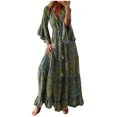 thumbnail image 2 of Qiopertar Mode Femmes Robe Longue Décontractée à Col en V Manches 3/4 Patchwork Grandes Économies de Vacances! à Moins de 5$ jusqu'à 90 % de Réduction, 2 of 6