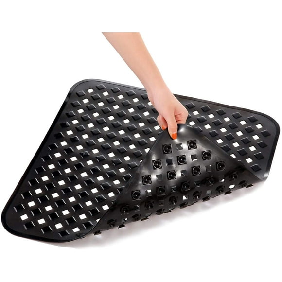 CPDD Non Slip Shower Mats - 21x21inches Square Shower Mat, Anti Slip Bath tub Mat with Suction Cups, Rubber Bath Mat with Drain Holes, Shower Stall Mat for Elderly, Machine Washable, Clear Black
