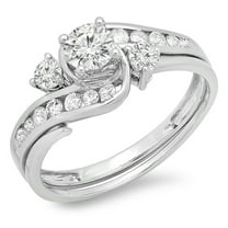 Dazzlingrock Collection 0.85 Carat (ctw) 10K Round Diamond Ladies Swirl Bridal Engagement Ring Set, White Gold, Size 7.5