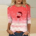 thumbnail image 2 of Besolor Chemises de Noël 3/4 pour Femmes Tunique Imprimée Col Rond Hauts Décontractés Grande Taille Blouse de Vacances pour Dames, 2 of 4