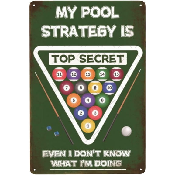 Tin Sign-Billiard Room Metal Sign, Decor for Billiard Club & Game Room, 8x12inches