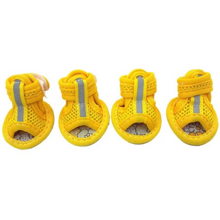 4Pcs Dog Shoes Boots, Breathable Anti-Skid Pet Shoes Dog Puppy Sandals Yellow 4#