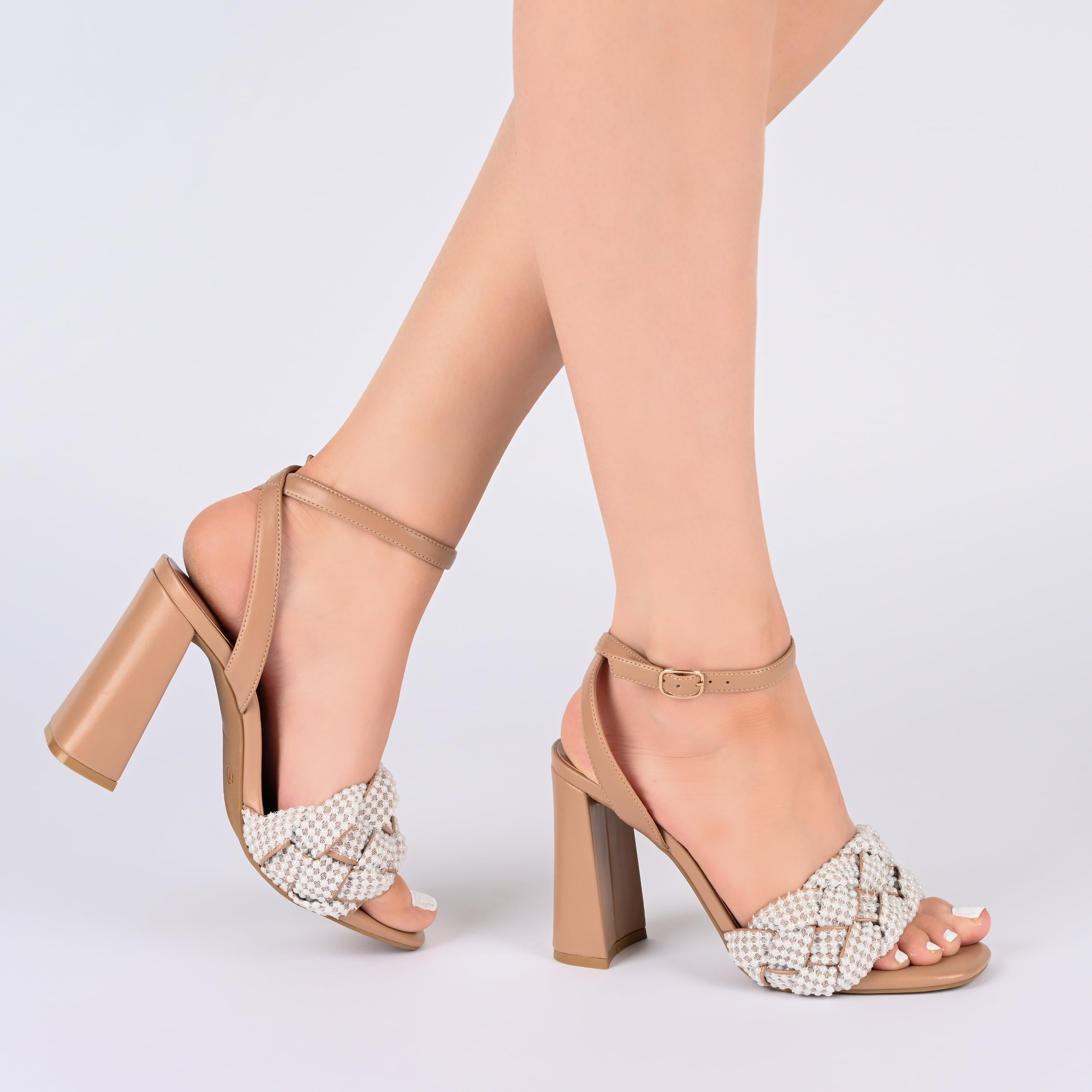 Journee Womens Dua Pearl Accents Block Heel Sandals