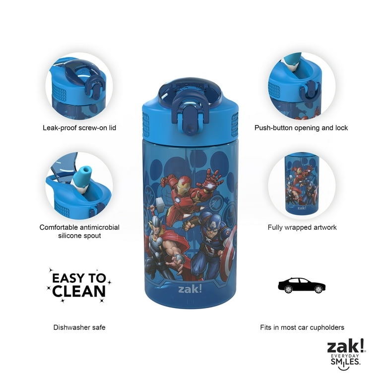 Zak Designs Marvel Comics The Avengers 16 Fluid Ounces Reusable Leakproof  Plastic Water Bottle 