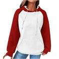 thumbnail image 2 of HOMBOM Womens Winter Sweatshirt with Pocket Waffle Pullover Red Hooded Heavyweight Colorblock Tops for Women Long Sleeve, 2 of 5
