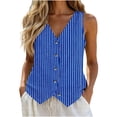 thumbnail image 2 of TARIENDY Womens Striped Tank Tops Button Down Vest Shirts Casual V Neck Sleeveless Blouses Going Out Tops Vacation Clothes Blue L, 2 of 5